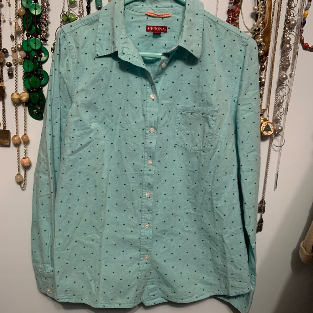 Merona Aqua/Green Button Down Shirt, size Medium